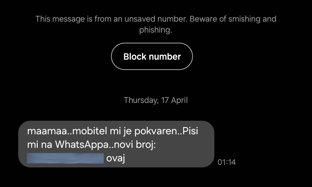 Smishing primjer 2